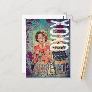 XOXO I Liebe Sie Retro Mixed Media Collage Postkarte