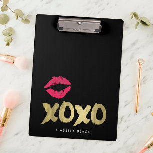 XOXO Imitate Gold & Rosa Lippen   Schwarz Klemmbrett