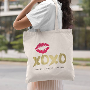 XOXO Imitate Gold & Rosa Lippen Tragetasche