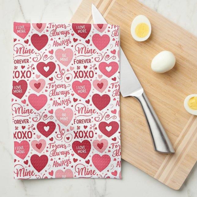  XOXO & Immer Mein Rosa & Rot Geschirrtuch (Viertel Falte)