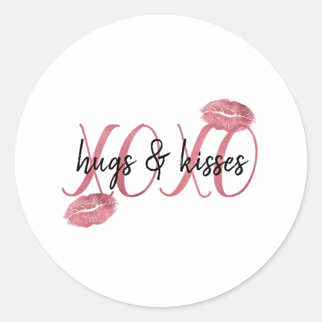 XOXO Kisses Pink Lips Runder Aufkleber (Vorderseite)