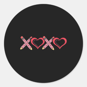 Xoxo Lehrer Valentinstag Bleistift und Apfel 2 Runder Aufkleber