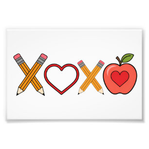 XOXO Lehrer Valentinstag Bleistift und Apfel Fotodruck