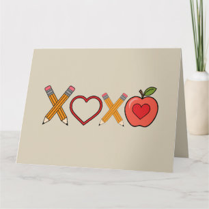 XOXO Lehrer Valentinstag Bleistift und Apfel  Karte