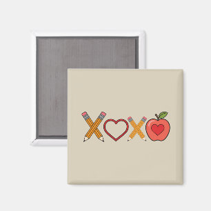 XOXO Lehrer Valentinstag Bleistift und Apfel Magnet