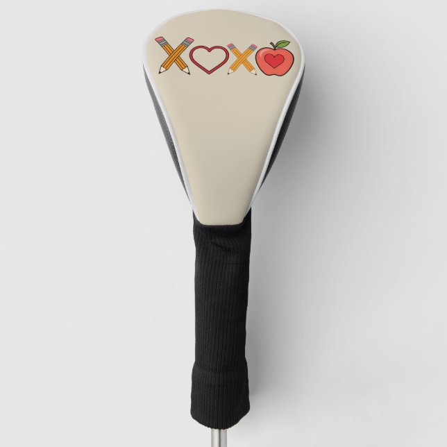 XOXO Lehrerin Valentinstag Stift und Apfel Golf Headcover (Vorderseite)