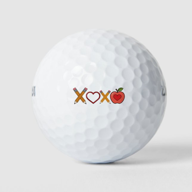 XOXO Lehrerin Valentinstag Stift und Apfel Golfball (Vorderseite)