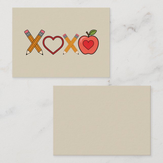 XOXO Lehrerin Valentinstag Stift und Apfel Mitteilungskarte (Vorne/Hinten)