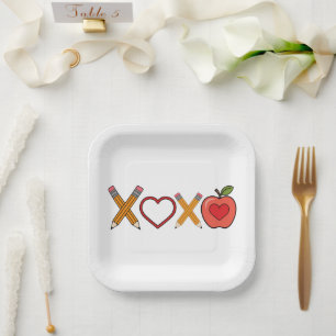 XOXO Lehrerin Valentinstag Stift und Apfel Pappteller