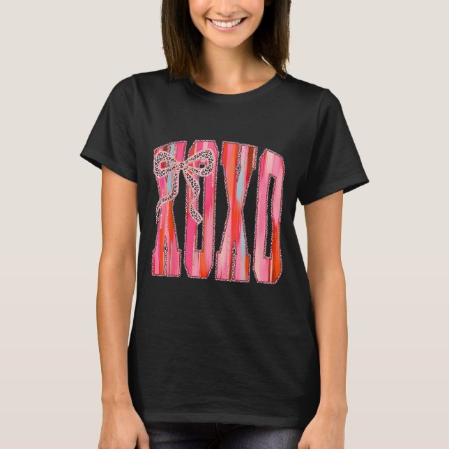 Xoxo Leopard Bow Funny Valentine's Day Coquette Nk T-Shirt (Vorderseite)
