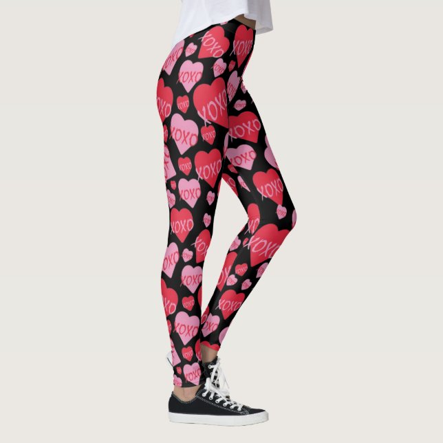 XOXO Liebe Rosa Herz Muster Valentine Schwarz Leggings (Rechts)