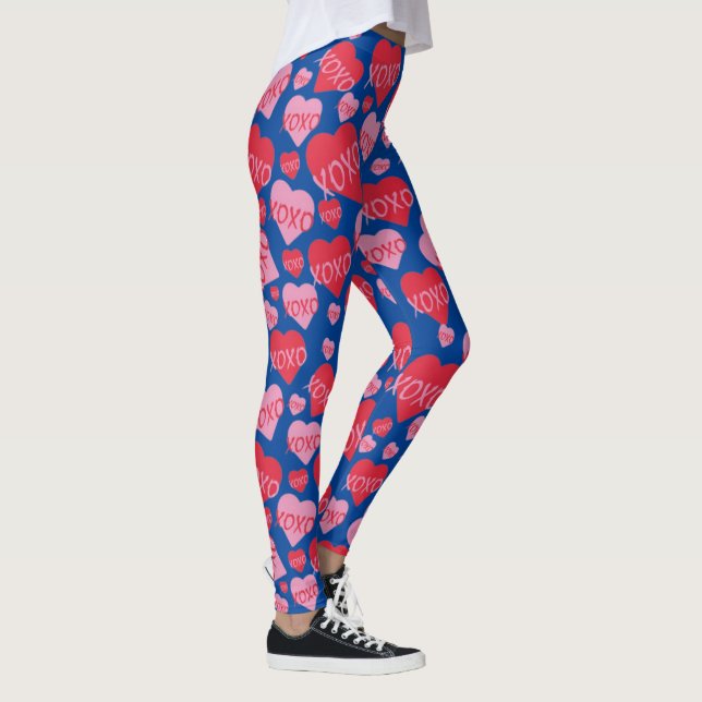 XOXO Liebe Rosa Herzmuster Valentine Blau Leggings (Rechts)