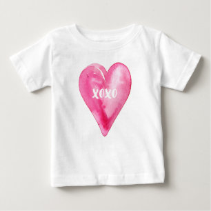 XOXO Liebe Rosa Wasserfarben Herzstück Valentine Baby T-shirt