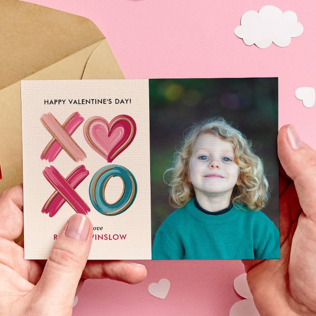 XOXO Love Brush Strokes photo classroom valentines Mitteilungskarte (Von Creator hochgeladen)