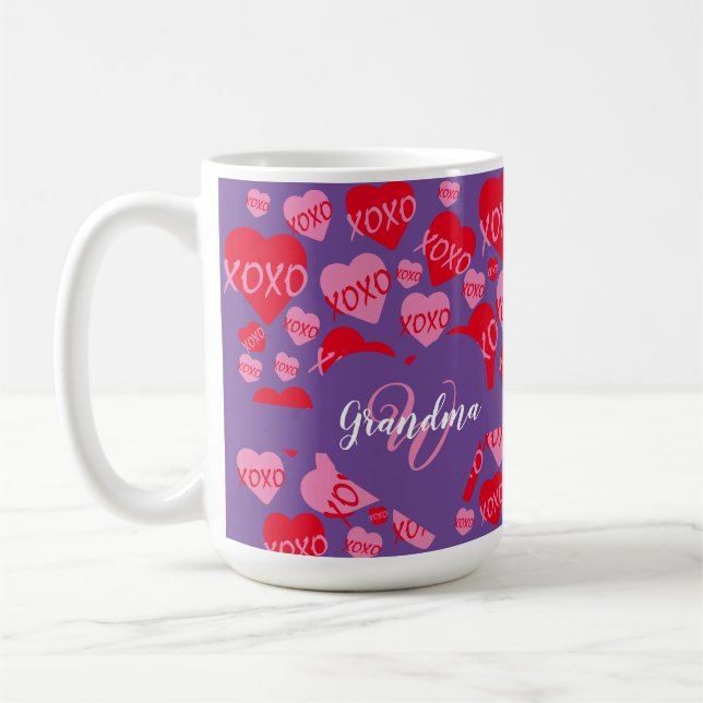 XOXO Monogram Lila Pink Rotes Herz Hugs Kisses Kaffeetasse (Links)