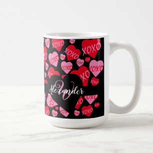 XOXO Monogramm Herz rosa rotes Muster Schwarz Kaffeetasse
