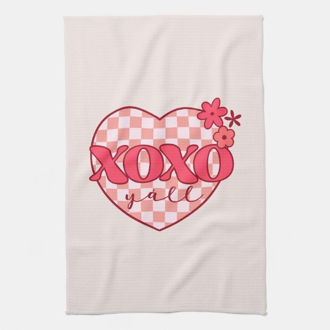 XOXO | Niedliches und liebenswertes rosa Herz Geschirrtuch (Vertikal)