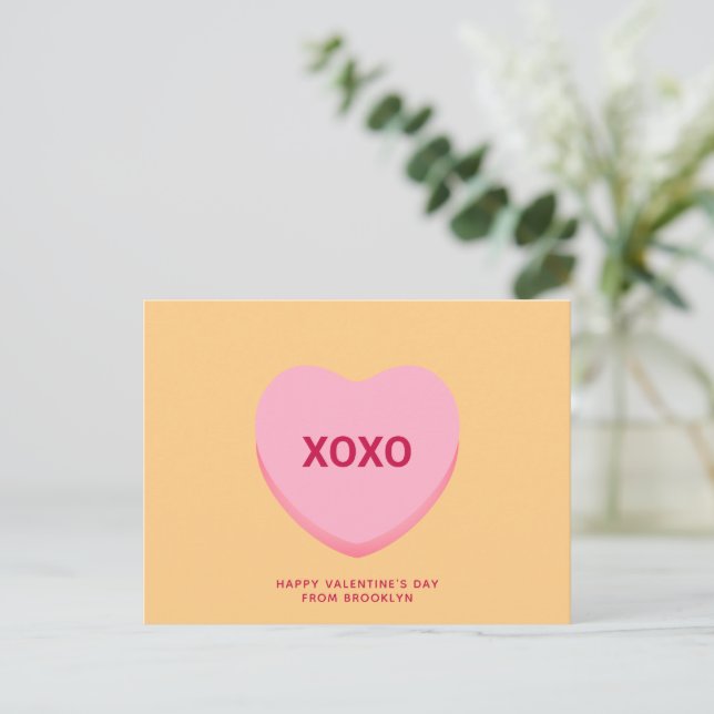 XOXO-Orange-Konversation Herzstück Valentinstag Postkarte (Stehend Vorderseite)