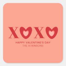 XOXO pfirsichrote Herzenstypografie moderne niedli Quadratischer Aufkleber