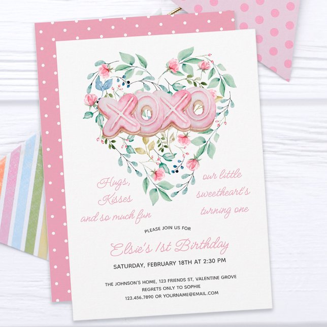 XOXO Pink Cookie Delicate Floral Girl 1. Geburtsta Einladung (Von Creator hochgeladen)