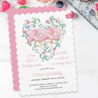XOXO Pink Cookie Little Sweetheart Floral Geburtst Einladung