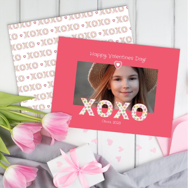 XOXO Pink Foto-Klasse Valentinenkarte Mitteilungskarte (xoxo classroom exchange card)