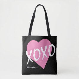 XOXO Pink Heart Black Hugs Kisses