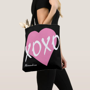 XOXO Pink Heart Black Hugs Kisses