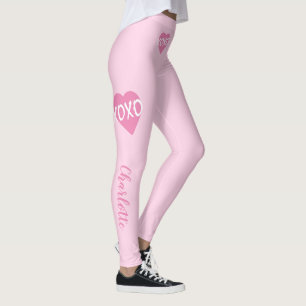 XOXO Pink Heart White XOXO Hugs Kisses Pink Leggings