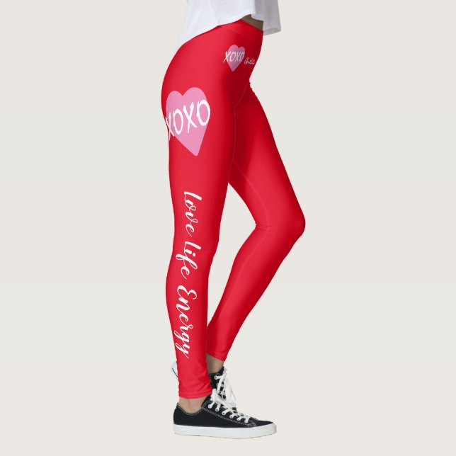 XOXO Pink Heart White XOXO Hugs Kisses Red Leggings (Rechts)
