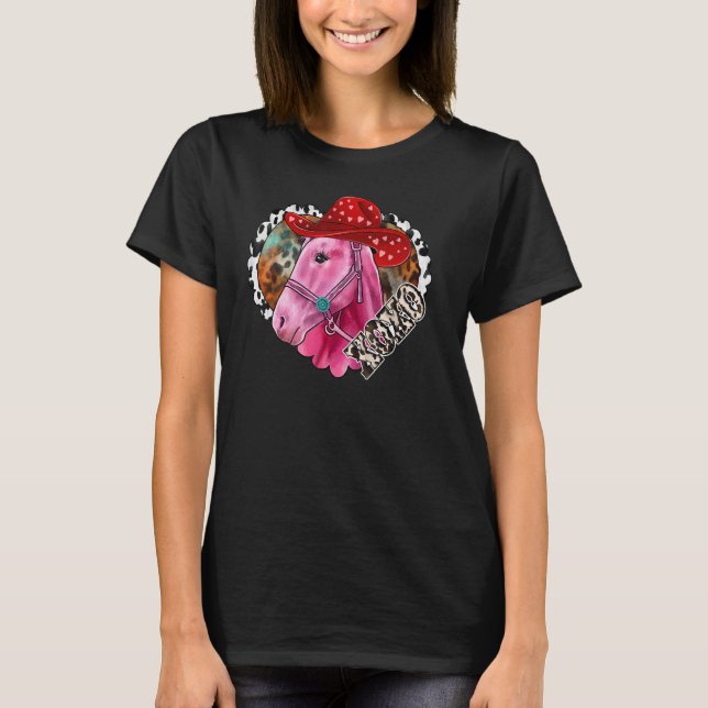 Xoxo Pink Horse Horst Leopard Western Valent T-Shirt (Vorderseite)