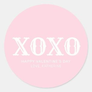 XOXO - Pink-weiße Typografie niedlicher Valentinst Runder Aufkleber