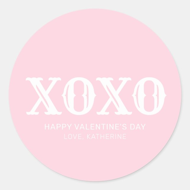 XOXO - Pink-weiße Typografie niedlicher Valentinst Runder Aufkleber (Vorderseite)
