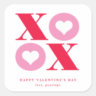 xoxo quadratischer Valentinstag-Aufkleber Aufkleber