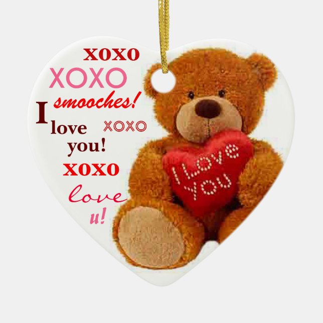 XOXO romantisches Teddybär-Valentinsgruß-Herz Keramikornament (Vorne)