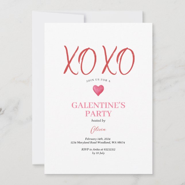 XOXO Rosa Galentinstag Party Valentine Einladung (Vorderseite)