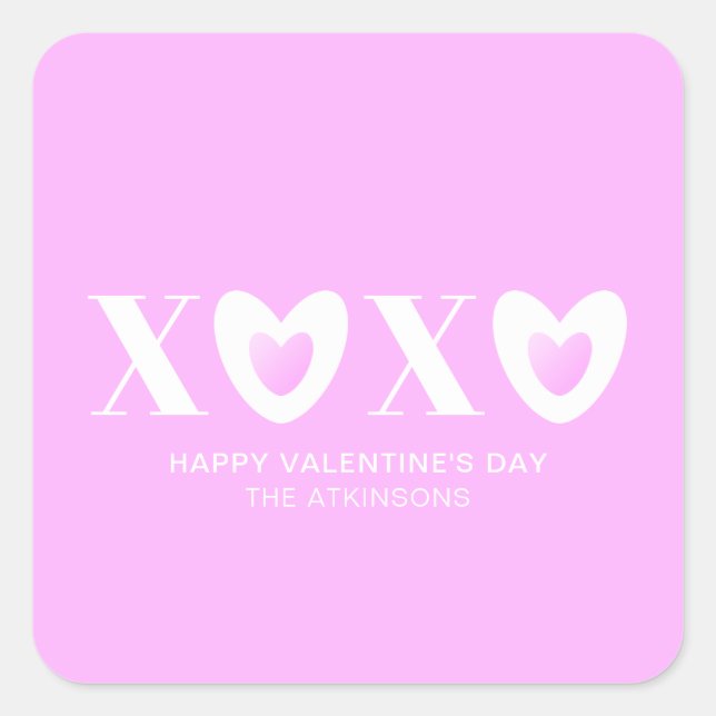 XOXO Rosa Lila Herz Typografie moderne niedliche Quadratischer Aufkleber (Vorderseite)