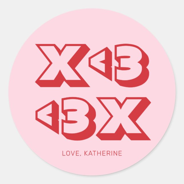 XOXO rosa moderne Herz fett Typografie Brauch Runder Aufkleber (Vorderseite)