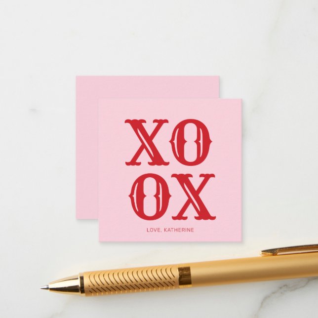 XOXO rosa niedliche Typografie personalisiert Begleitkarte (Vorderseite/Rückseite Beispiel)