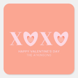 XOXO rosa und pfirsichfarbene Typografie moderne n Quadratischer Aufkleber