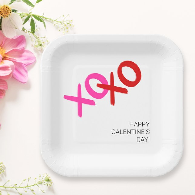 XOXO Rosa und Rote Umarmungen und Kisses Galentine Pappteller (XOXO Pink and Red Hugs and Kisses Galentine Party Paper Plates)