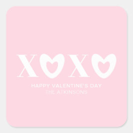 XOXO, rosa und weiße Herzenstypografie, modern nie Quadratischer Aufkleber