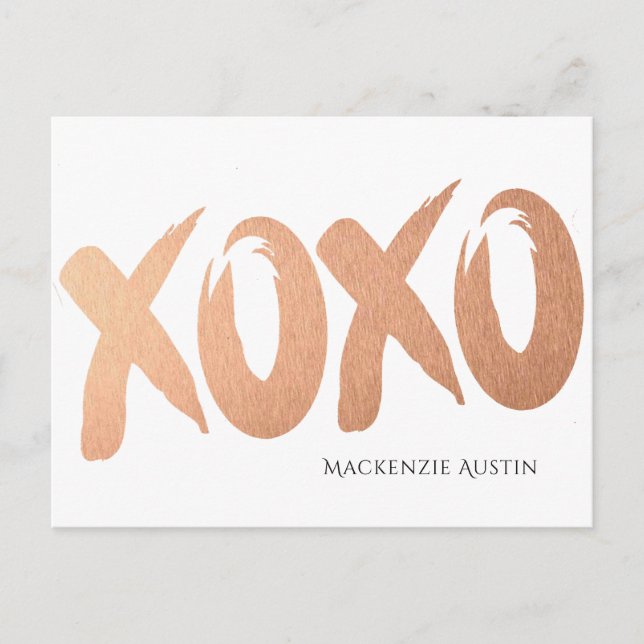 XOXO Rose Gold | Chic Glam Moderne Brushstroke Lie Postkarte (Vorderseite)