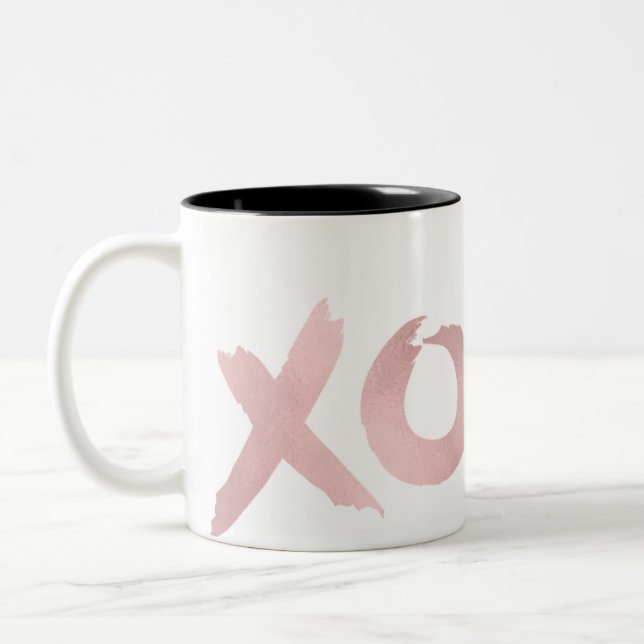 XOXO Rose Gold Moderne Imitate Pinacoteca Zweifarbige Tasse (Links)