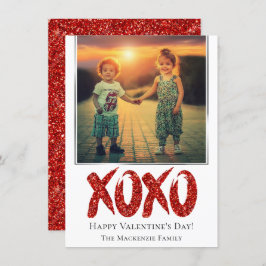XOXO Roter Glitzer | Brushstroke Foto Valetines Da Feiertagskarte