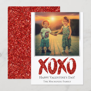 XOXO Roter Glitzer Brushstroke Foto Valetines Da Feiertagskarte