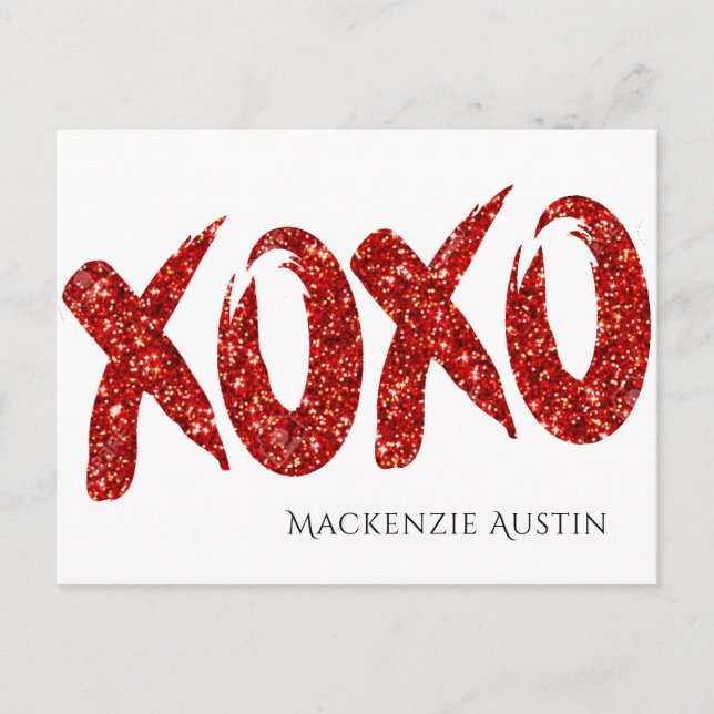 XOXO Roter Glitzer | Glam Brush Hug and Kisses Bla Postkarte (Vorderseite)