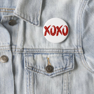 XOXO Roter Glitzer   Glam Brushstroke Hug and Kiss Button