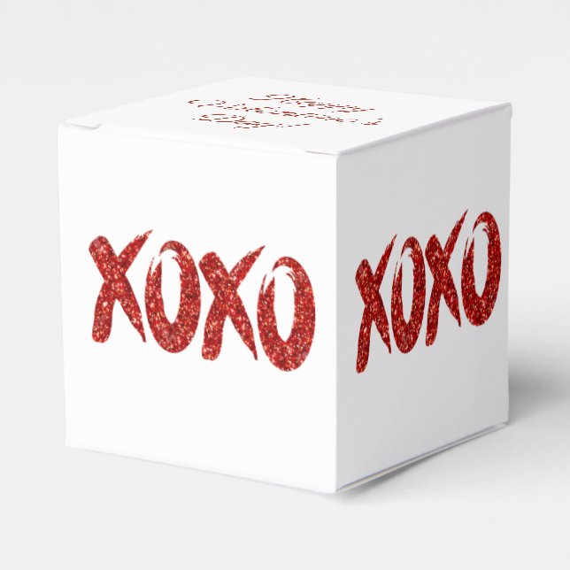 XOXO Roter Glitzer | Glam Brushstroke Hug and Kiss Geschenkschachtel (Vorderseite)