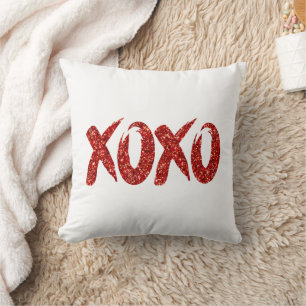 XOXO Roter Glitzer Glam Brushstroke Hug and Kiss Kissen